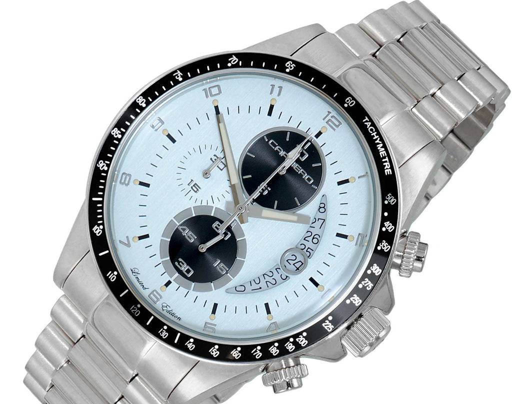Lechateau Mens, Swiss-Ronda Chronograph Mov't, Light Grey - Date Dial,Black bezel, MSRP: $2,468.00