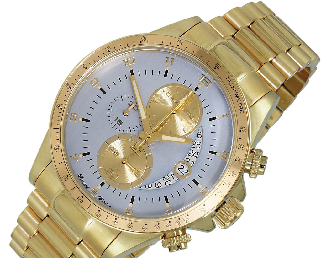 Lechateau Mens, Swiss-Ronda Chronograph Mov't, Light Grey - Date Dial,Gold tone, MSRP: $2,468.00