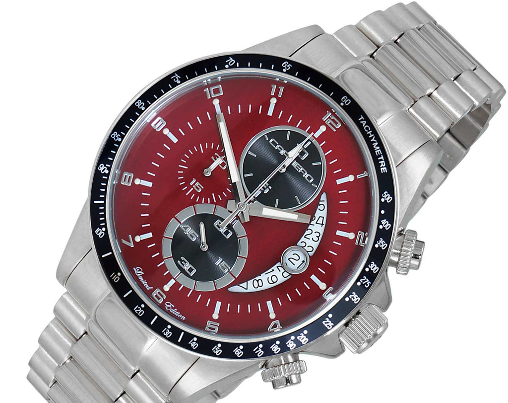 Lechateau Mens, Swiss-Ronda Chronograph Mov't, Maroon - Date Dial,Black bezel, MSRP: $2,468.00