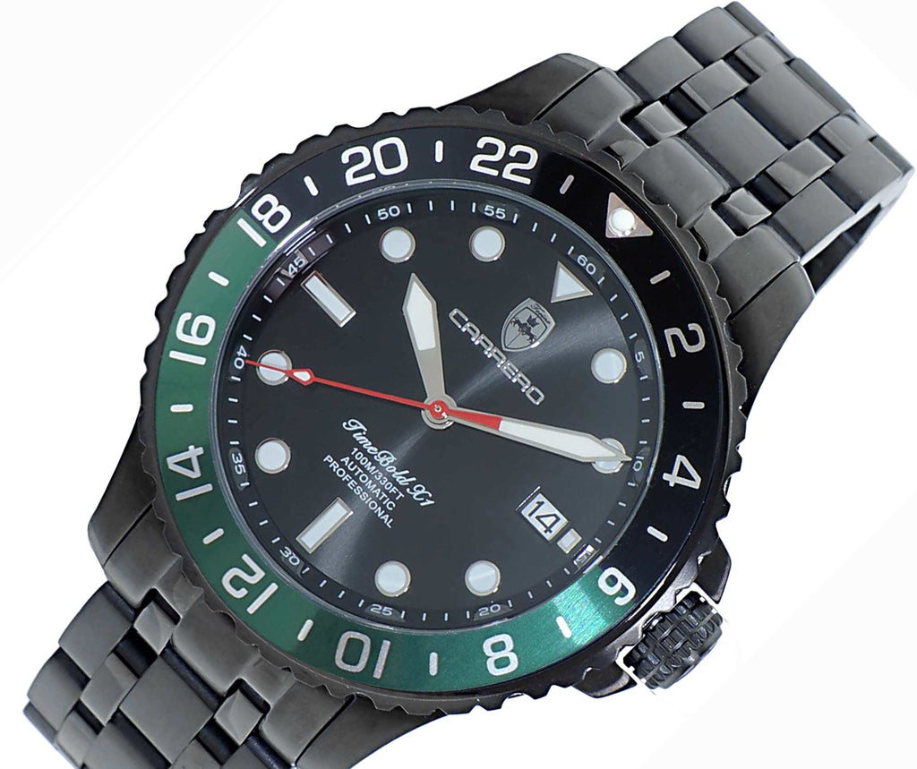 LeChateau, Men's TIME BOLD- X1 COLLECTION, NH35 AUTOMATIC MOVEMENT, 10 ATM, IP-BLACK - BLACK/GREEN, MSRP:  $2,340.00