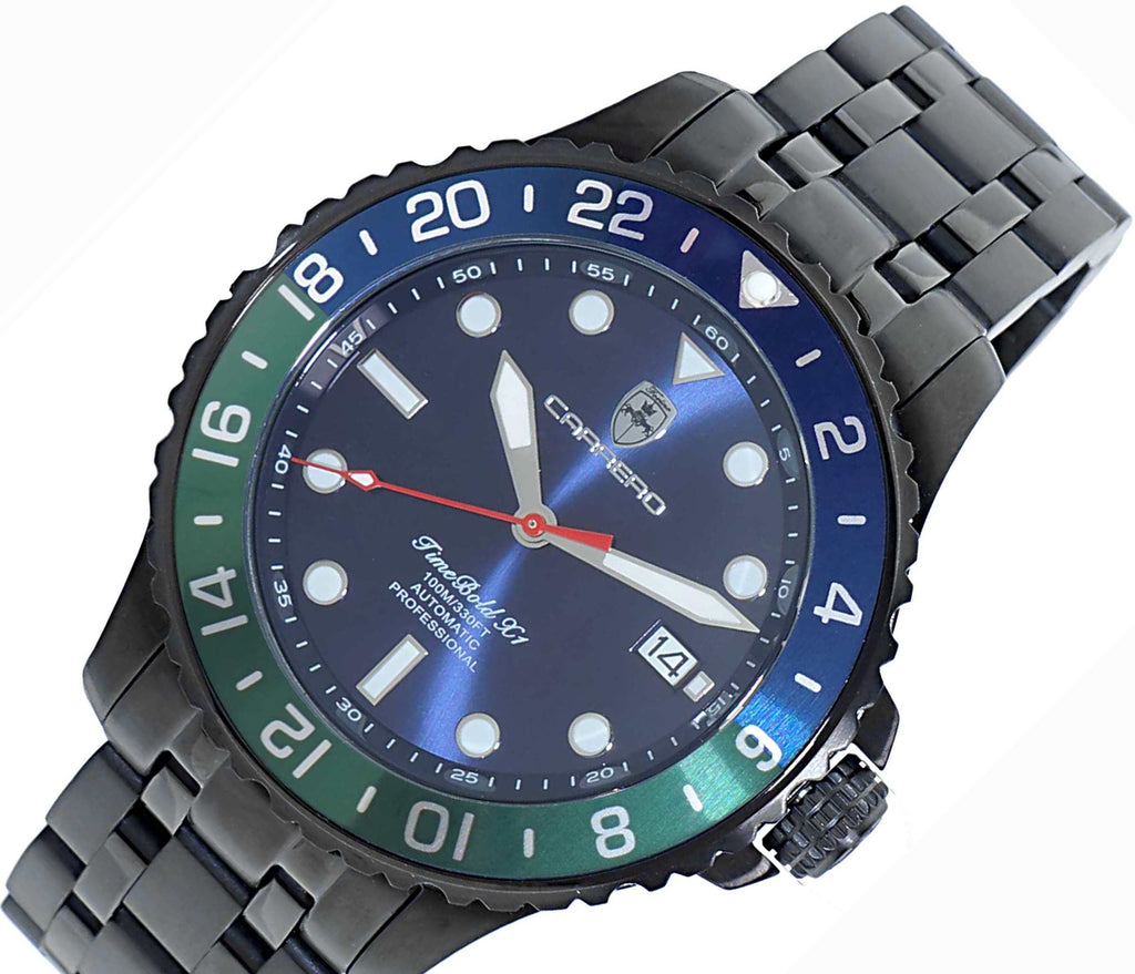 LeChateau, Men's TIME BOLD- X1 COLLECTION, NH35 AUTOMATIC MOVEMENT, 10 ATM, IP-BLACK - BLUE/GREEN, MSRP:  $2,340.00