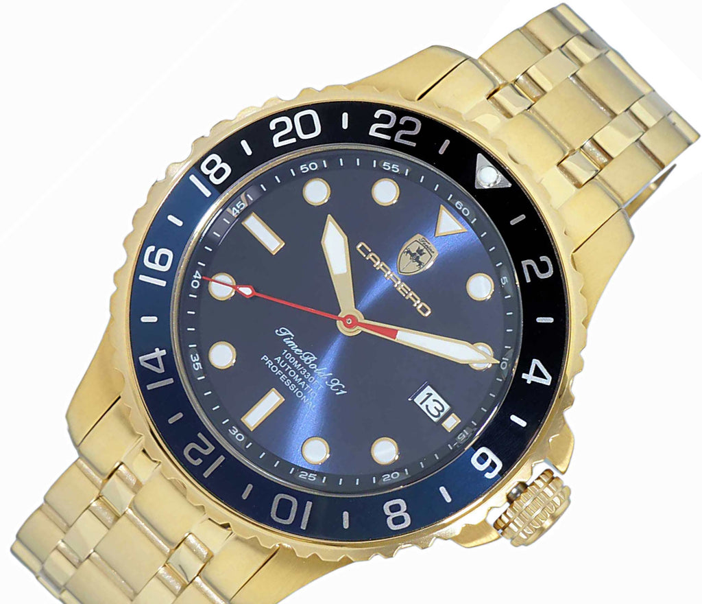 LeChateau, Men's TIME BOLD- X1 COLLECTION, NH35 AUTOMATIC MOVEMENT, 10 ATM, IP-Gold - BLUE, MSRP:  $2,340.00