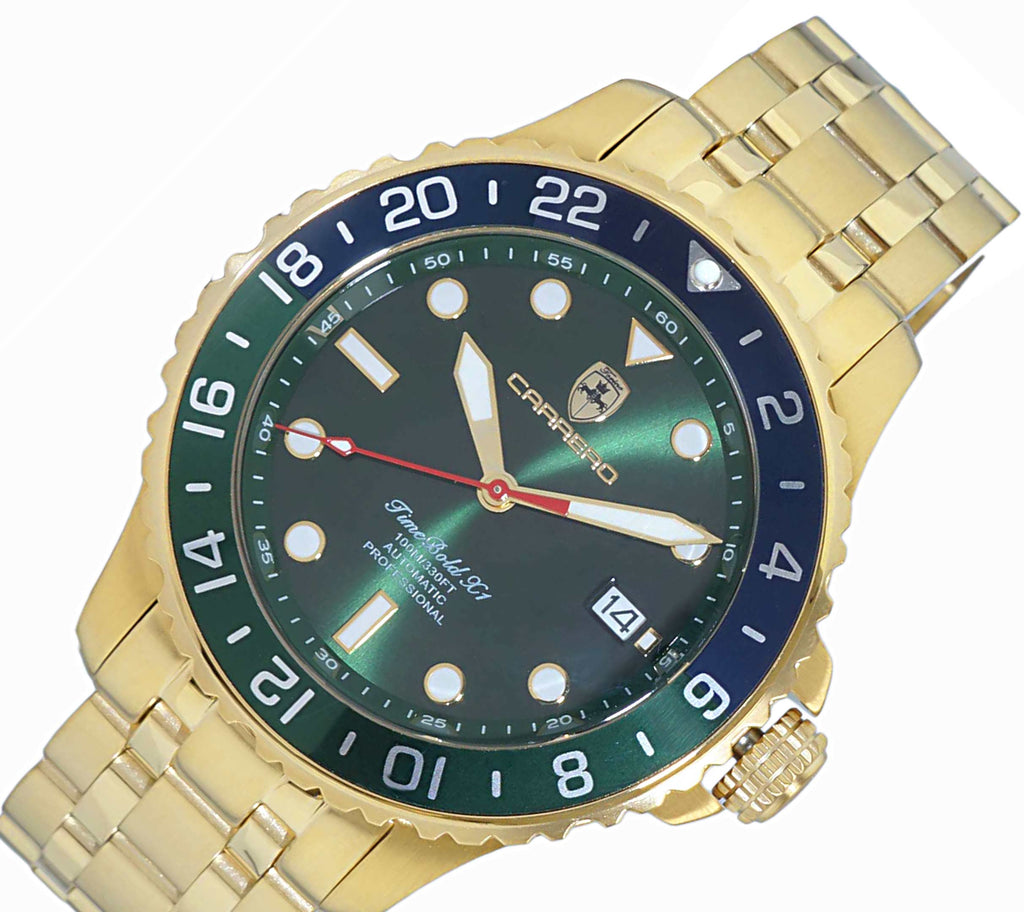 LeChateau, Men's TIME BOLD- X1 COLLECTION, NH35 AUTOMATIC MOVEMENT, 10 ATM, IP-Gold - GREEN/BLUE, MSRP:  $2,340.00