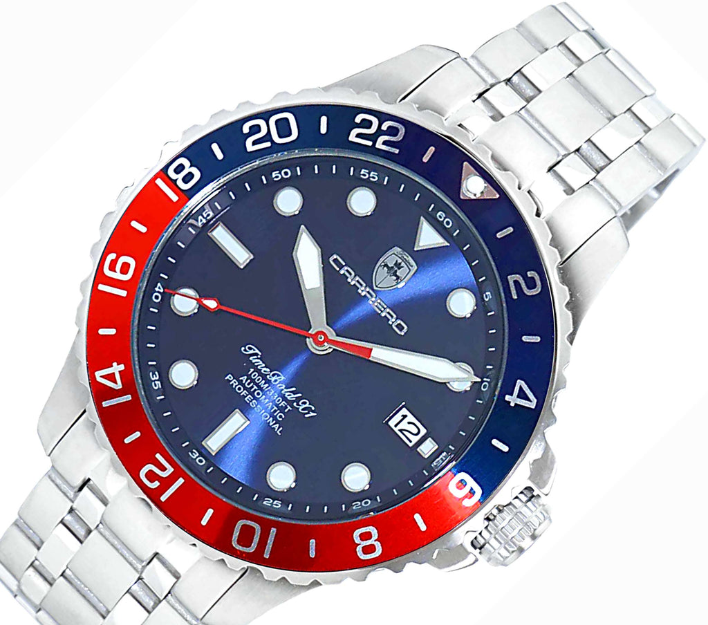LeChateau, Men's TIME BOLD- X1 COLLECTION, NH35 AUTOMATIC MOVEMENT, 10 ATM, SILVERTONE BLUE/RED, C1S737BU-MR - MSRP:  $2,340.00