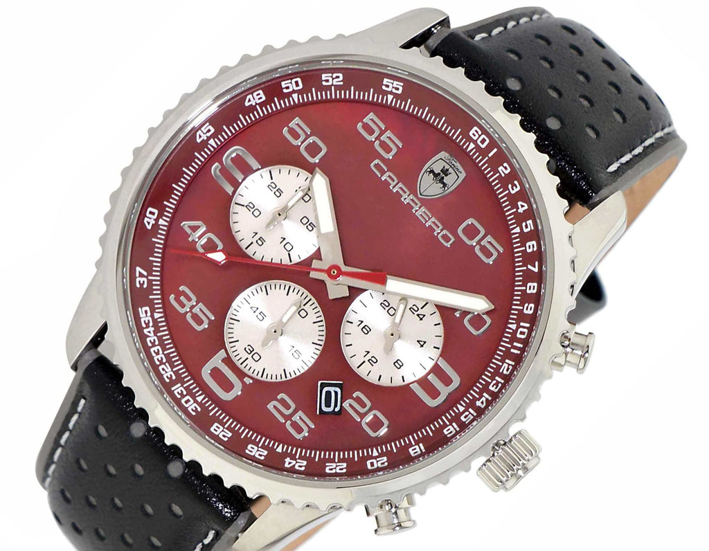 Lechateau, Men's VR32 Chronograph Movement, Maroon MOP Dial, Leather Strap, C1S7023-MR - Retail at (MSRP: $2,148.00)