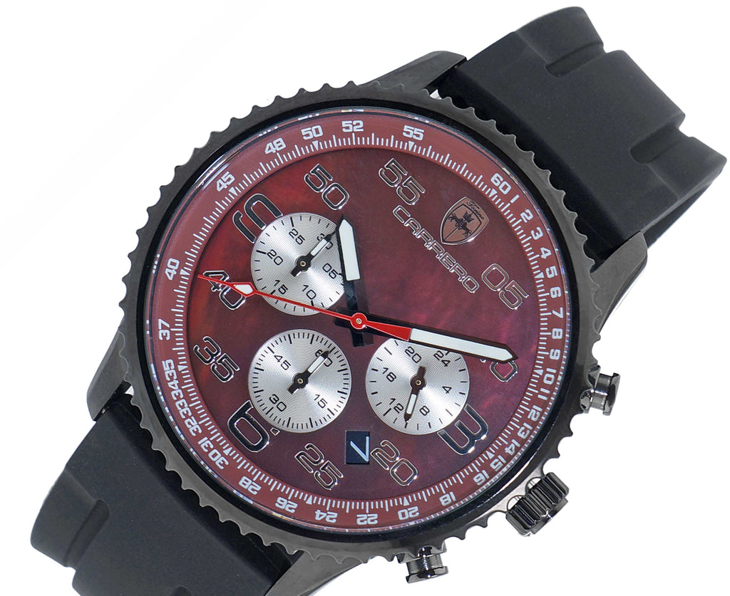 Lechateau, Men's VR32 Movement Chronograph Movement, Brown MOP Dial, IP-Black Tone, C1B7023-MR_RBK - Retail at (MSRP: $2,148.00)