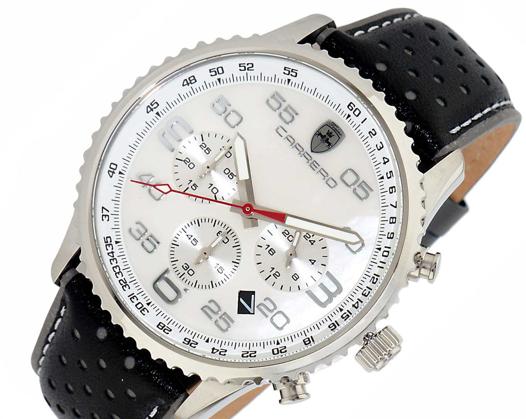 Lechateau, Men's VR32 Movement Chronograph Mov't, White MOP Dial, Black Genuine Leather Band, C1S7023-WT -(MSRP: $2,148.00)