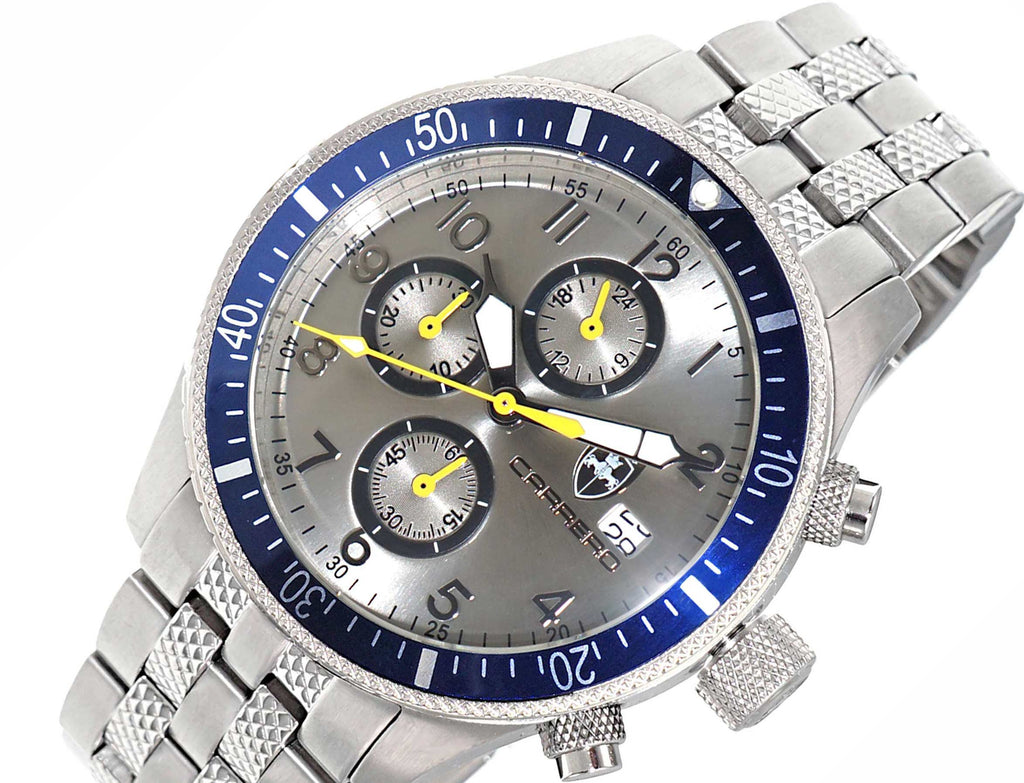 LeChateau Mens -VR33 Muscle Chronograph, Silver Dial Blue Bezel, CS17733SV_BU , MSRP: $1,475.00