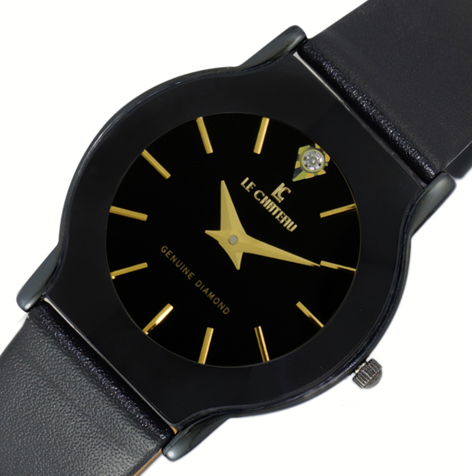 LeChateau MIDSIZE Dome Crystal, Stainless Steel & Leather Watch