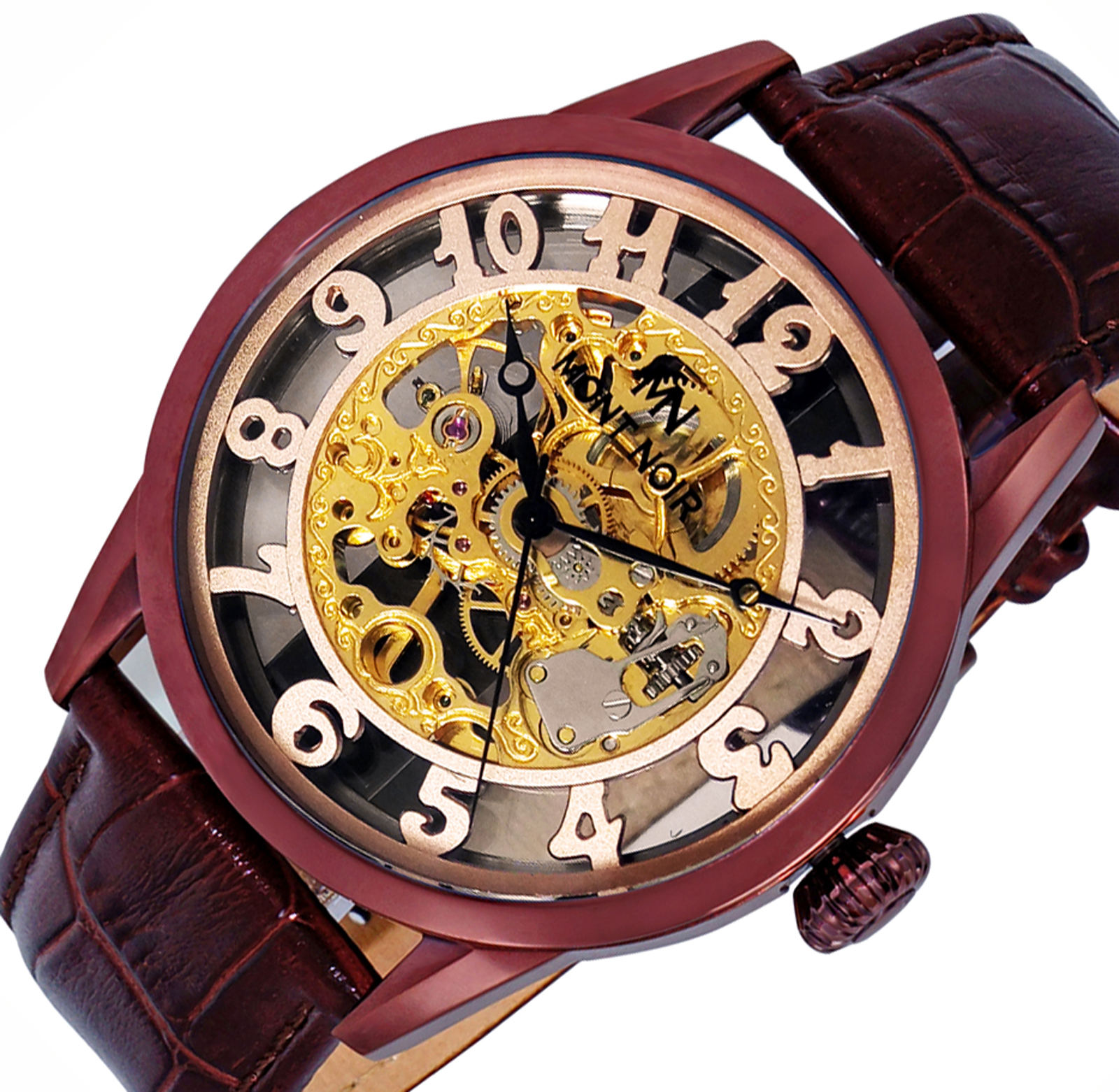 LeChateau - Mont Noir - Skeleton hand winding 17 Jewels movement , Genuine leather band, MN3334-MIPBN, Retail at $600.00