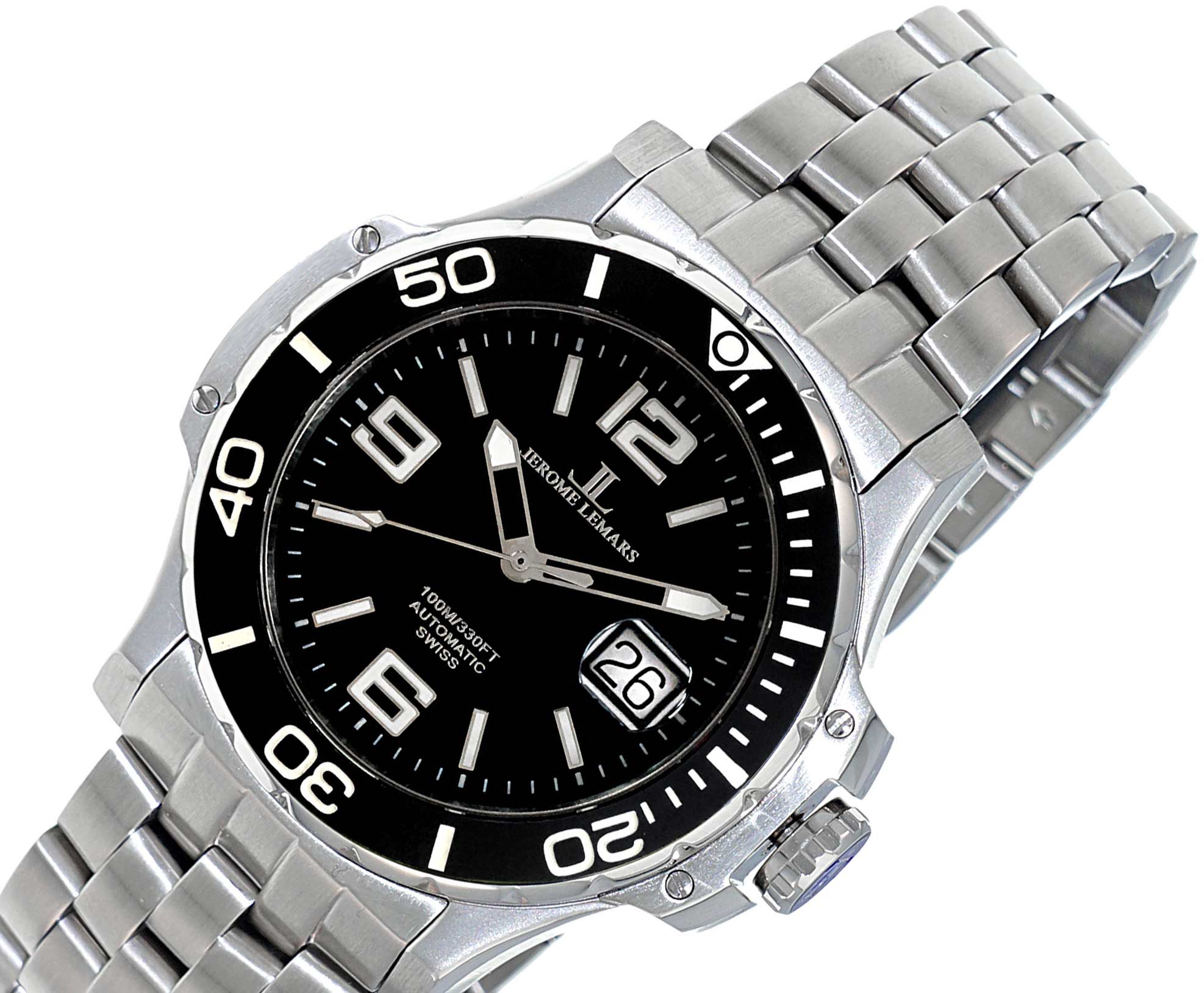 Lechateau,  Swiss Made Automatic Movement - 24 Jewel, Black Dial Exhibition Back, JL6229 - (MSRP: $1,295.00)