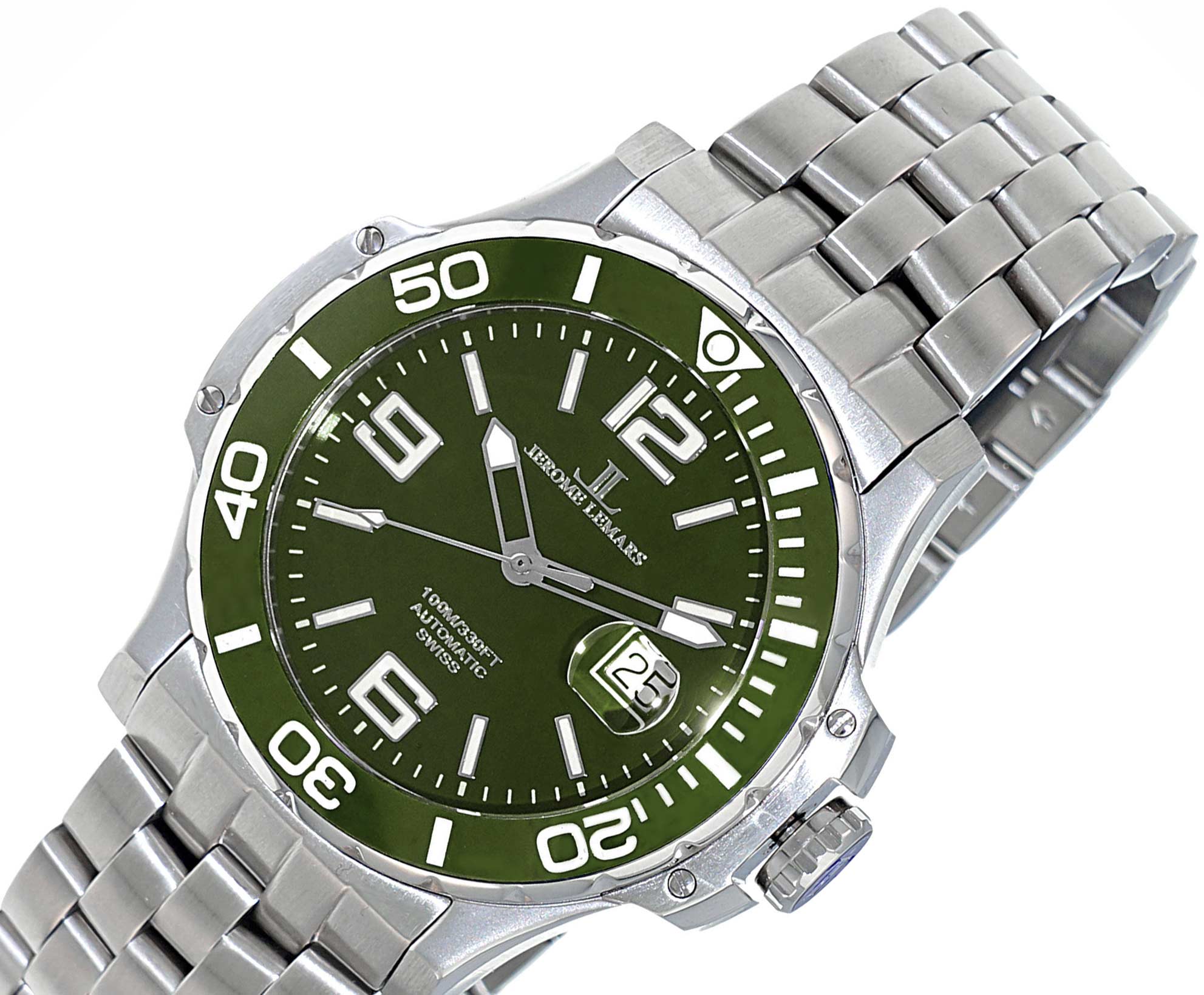 Lechateau,  Swiss Made Automatic Movement - 24 Jewel, Green Dial Exhibition Back, JL6230 - (MSRP: $1,295.00)