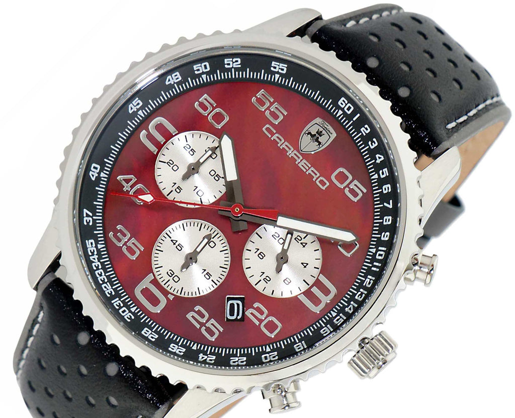 Lechateau - VR32 Movement Chronograph Mov't, Black-Brown MOP Dial, Black Genuine Leather Band, (MSRP: $2,148.00)
