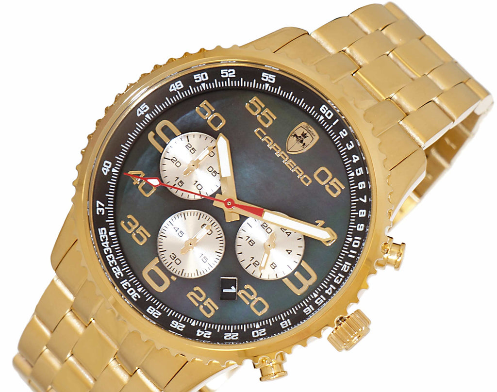 Lechateau - VR32 Mov't Chronograph Mov't, Black MOP Dial, Goldtone Stainless Steel case and band  (MSRP: $2,220.00)