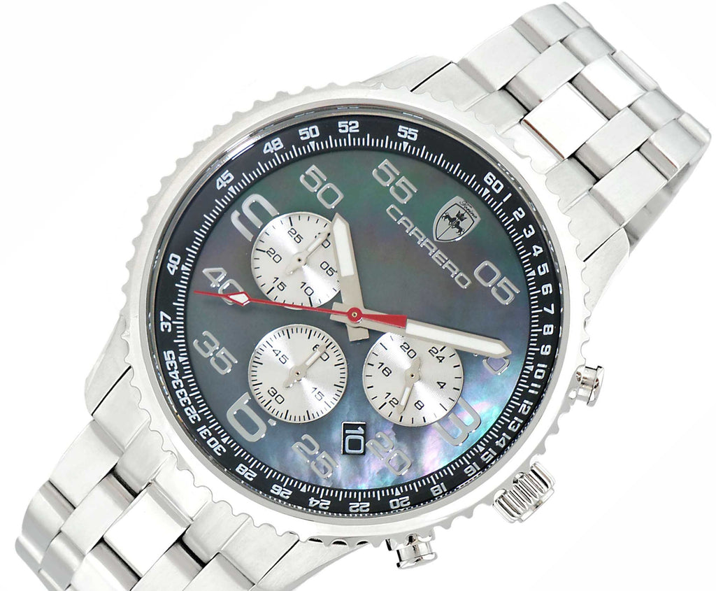 Lechateau - VR32 Mov't Chronograph Mov't, Black MOP Dial, Stainless Steel case and band,  C1S7022-BK - (MSRP: $2,220.00)