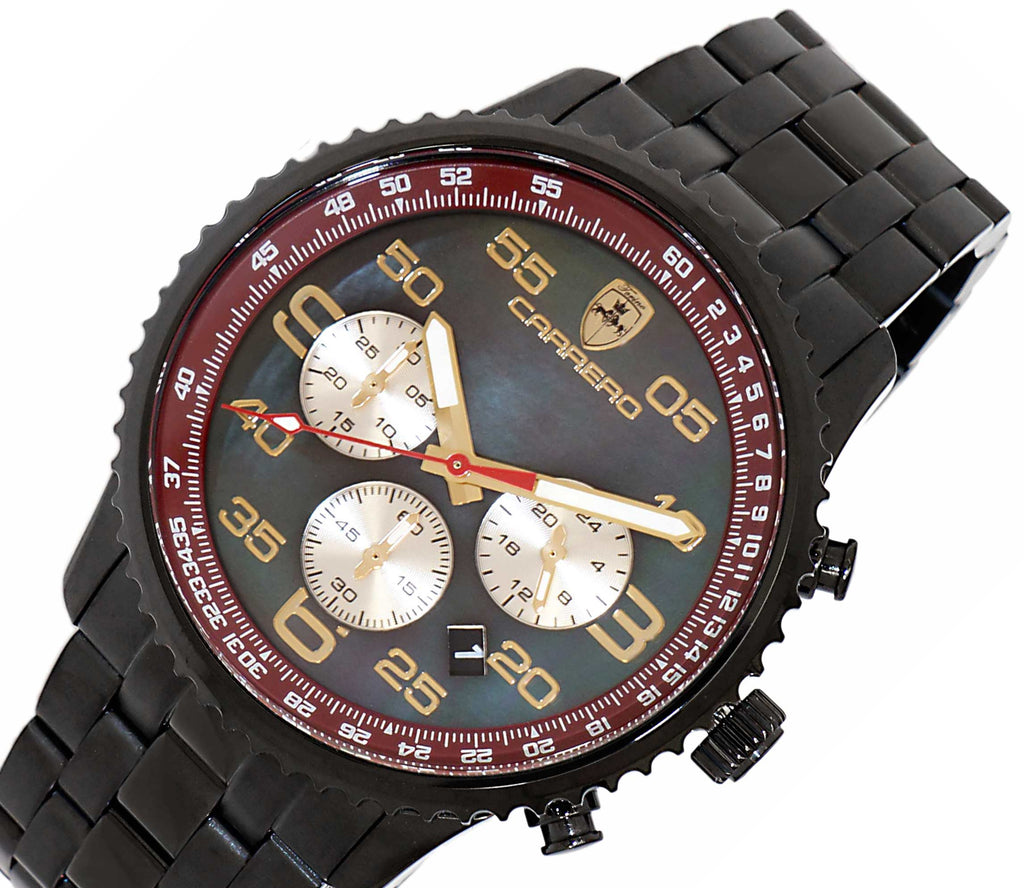 Lechateau - VR32 Mov't Chronograph Mov't, Black-MOP Dial, Black-IP Stainless Steel case and band  (MSRP: $2,220.00)
