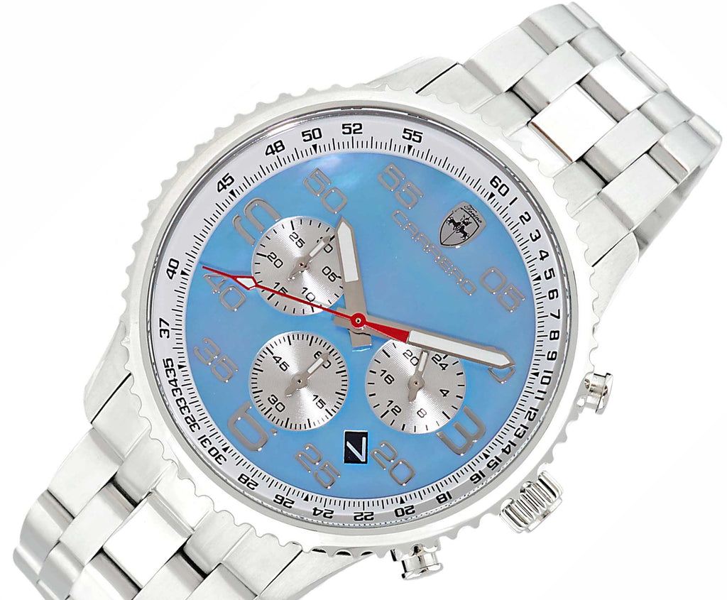 Lechateau - VR32 Mov't Chronograph Mov't, Light-Blue MOP Dial, Stainless Steel case and band,  C1S7022-BU - (MSRP: $2,220.00)