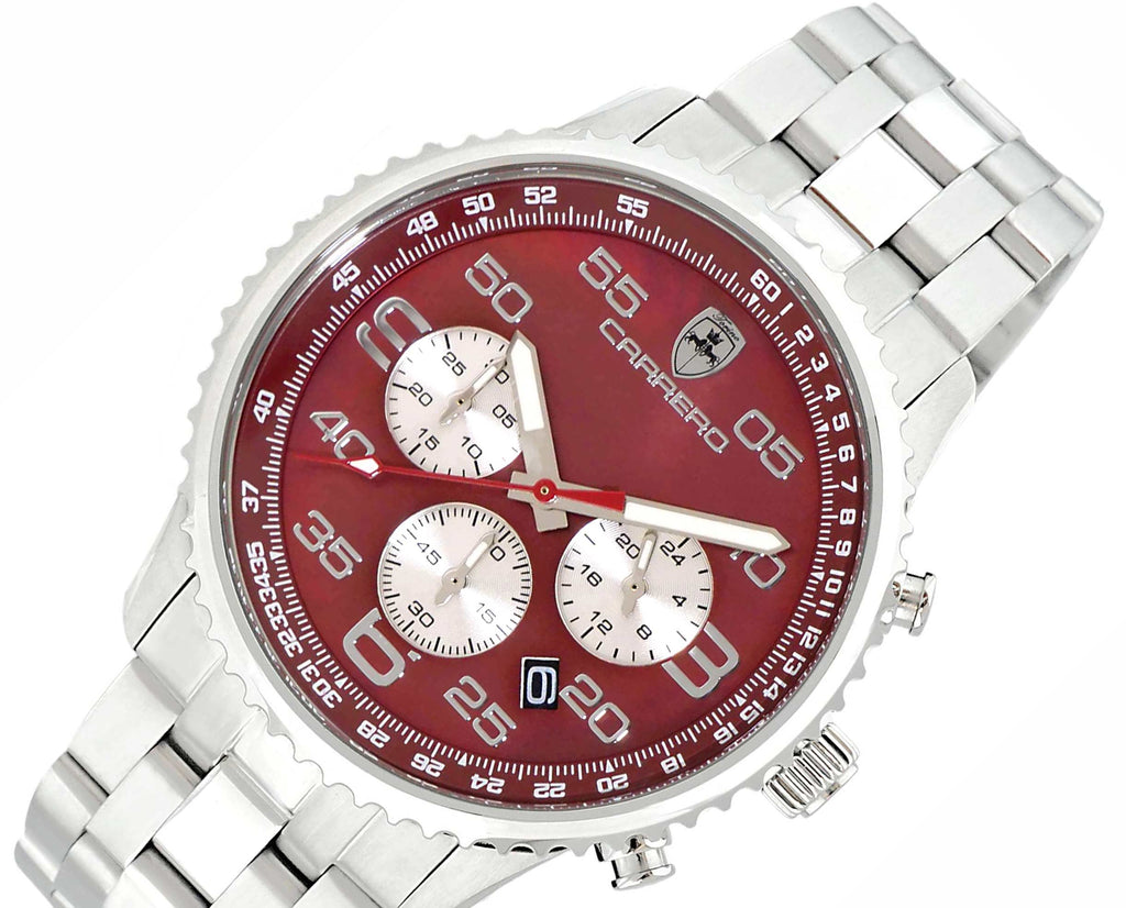 Lechateau - VR32 Mov't Chronograph Mov't, Maroon MOP Dial,  Stainless Steel case and band  (MSRP: $2,220.00)