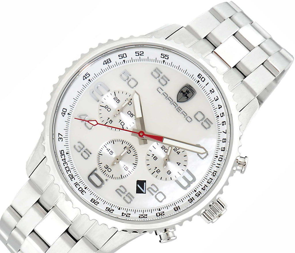 Lechateau - VR32 Mov't Chronograph Mov't, White MOP Dial,  Stainless Steel case and band  (MSRP: $2,220.00)