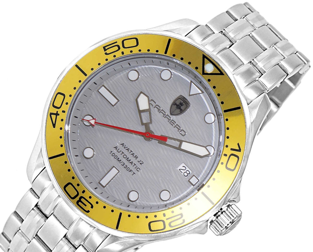 Lechateau Watches- Automatic -24  Jewels NH35, Textured Gray Date dial, Yellow Bezel C1S6161GR_BUYL - Retail at (MSRP: 2,268.00)