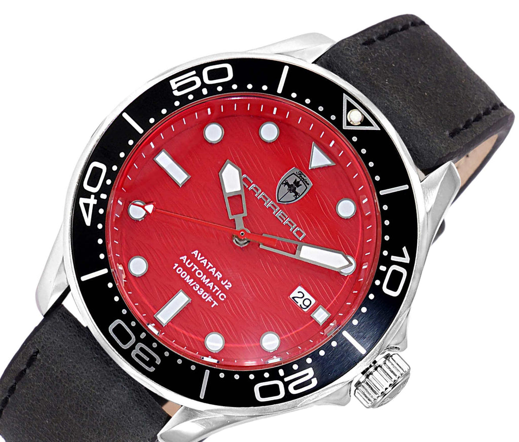 Lechateau Watches - Automatic -24  Jewels NH35, Textured Red Date dial, Black bezel, Black Strap - Retail at (MSRP: 2,268.00)