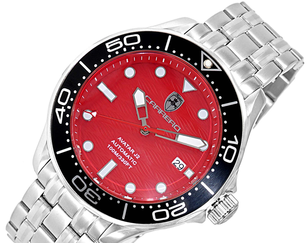 Lechateau Watches- Automatic -24  Jewels NH35, Textured Red Date dial, Black Bezel C1S6161RD_BK - Retail at (MSRP: 2,268.00)