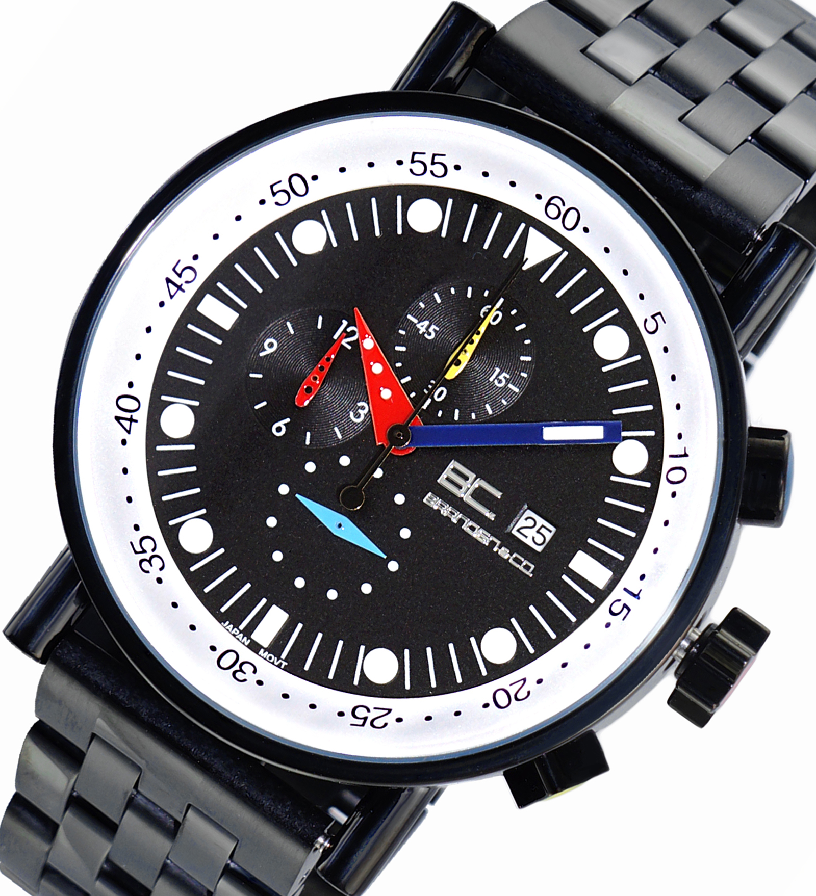 Lechateau Watches - CHRONOGRAPH MOVEMENT, STAINLESS STEEL CASE AND BAND,  MULTI- COLOR HANDS , LCBC2223-IPBK - RETAIL AT $675.00