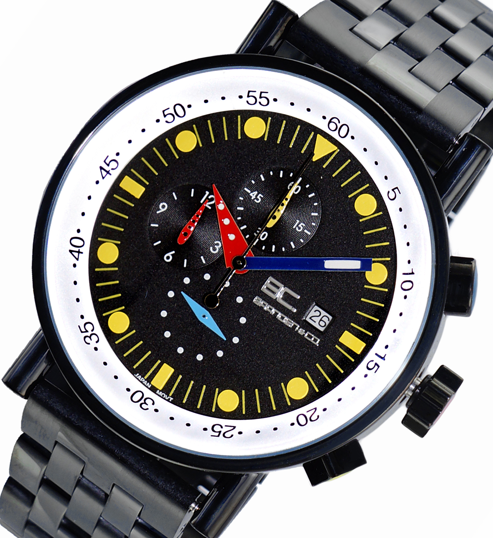Lechateau Watches  CHRONOGRAPH MOVT, STAINLESS STEEL CASE AND BAND,  MULTI- COLOR HANDS, LCBC2222-IPBKYL - RETAIL AT $675.00