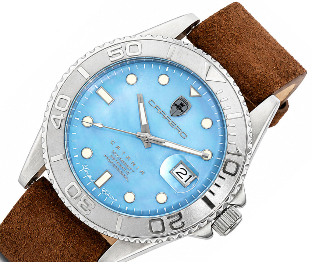 Lechateau Watches Men's Automatic - Magnifying Date, MOP Dial with Exhibition Back, C1S266BU_LBN - Retail at (MSRP: $ 2,124.00)
