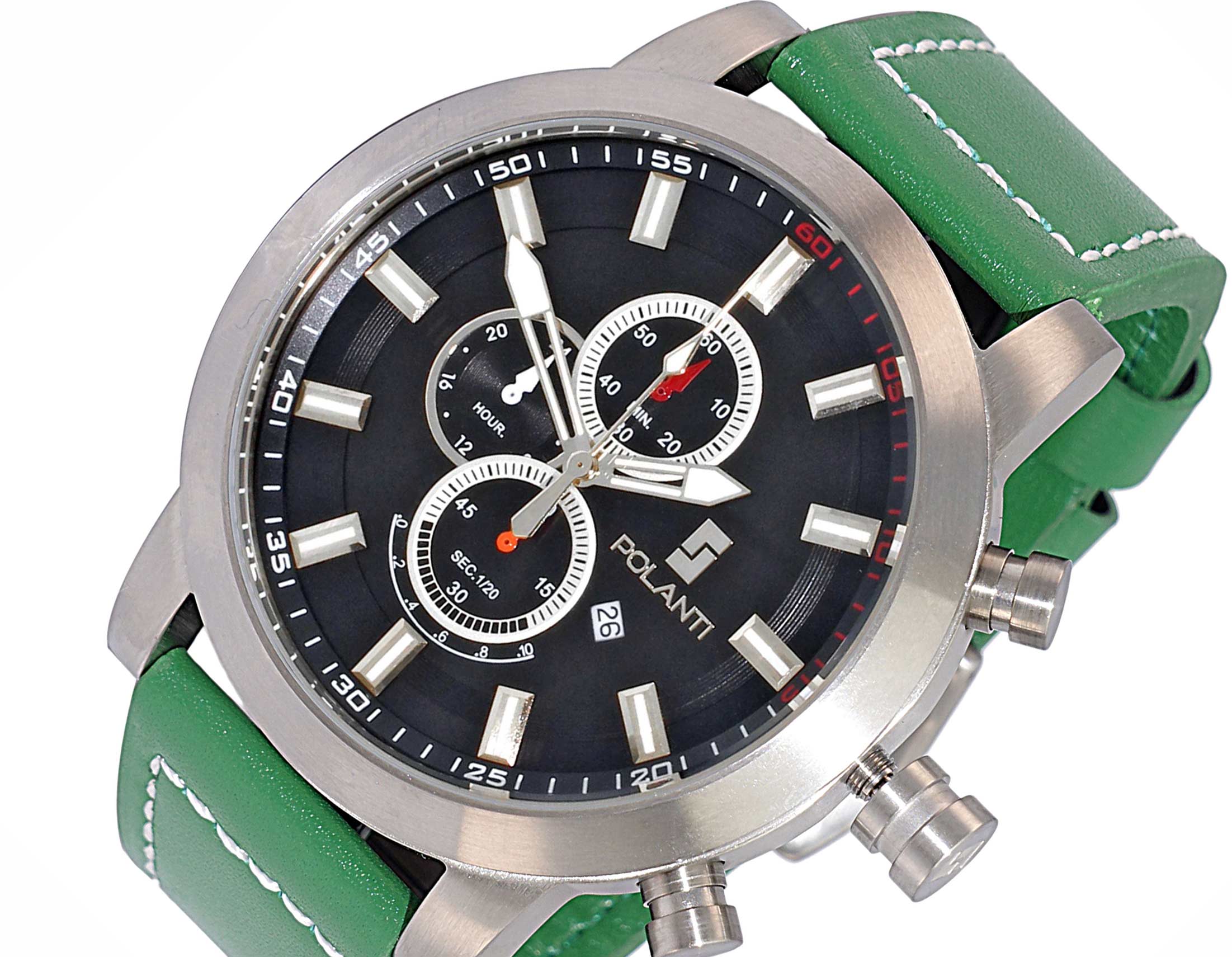 Lechateau Watches Men's Chronograph Mov't. Date Dial, RG0001-GN_BK-SS, RETAIL AT (MSRP: $ 794.00)