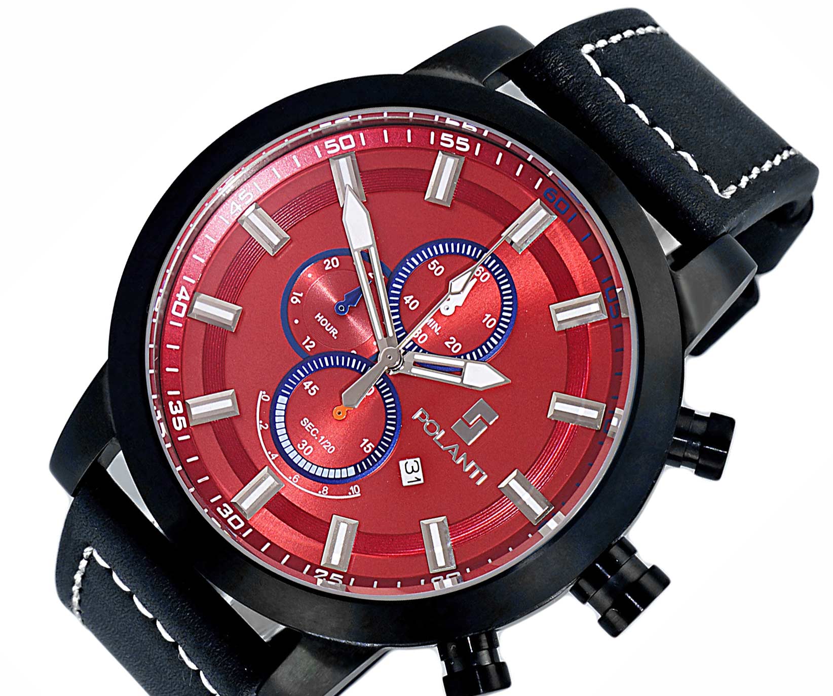 Lechateau Watches Men's Chronograph Mov't. Date Dial, RG0001-IPBK_RD, RETAIL AT (MSRP: $ 794.00)