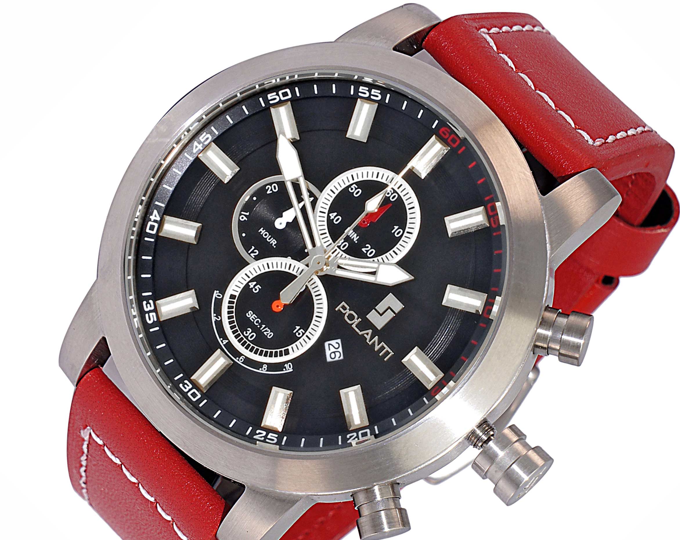 Lechateau Watches Men's Chronograph Mov't. Date Dial, RG0001M-RD_BK-SS  RETAIL AT (MSRP: $ 794.00)