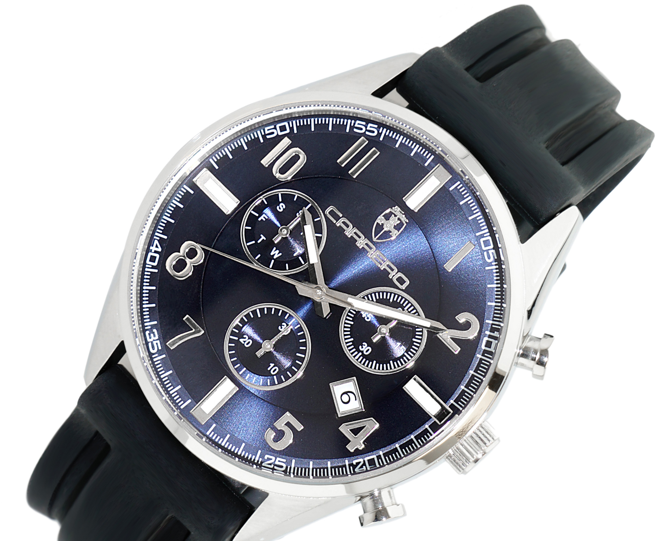 Lechateau Watches - Men's SWISS RONDA Z-60 - CHRONOGRAPH MOVEMENT , BLUE DAY- DATE DIAL, C1S5275BU-RBRetail at (MSRP: $2,028.00)