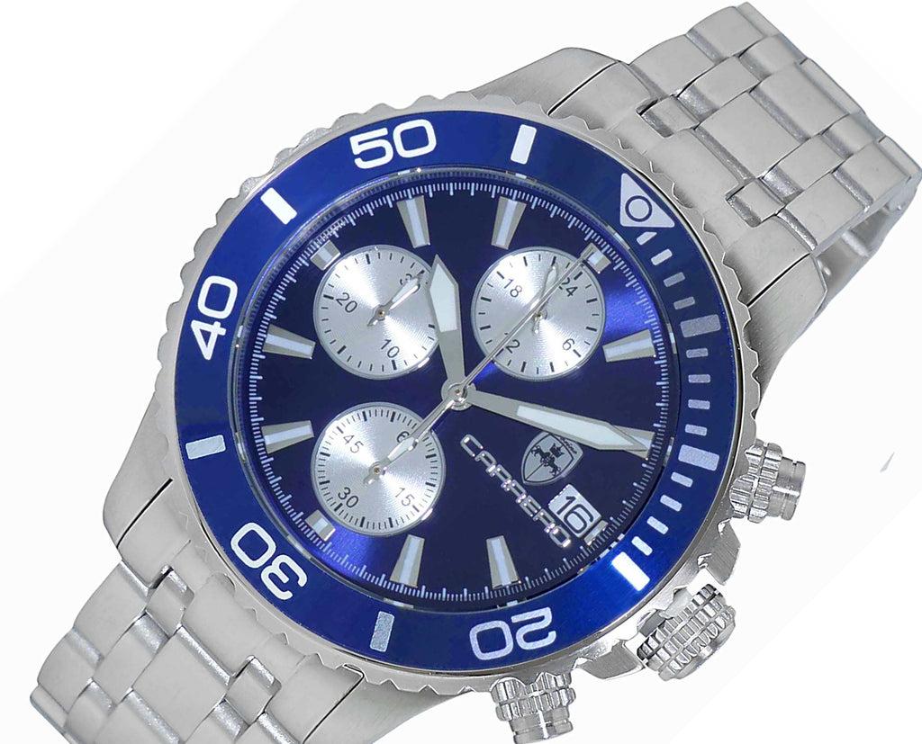 Lechateau Watches, Men's VR33-Chronograph Mov't., Blue - Date Dial and BEZEL,  C1S3735BU -  RETAIL AT (MSRP: $1,595.00)