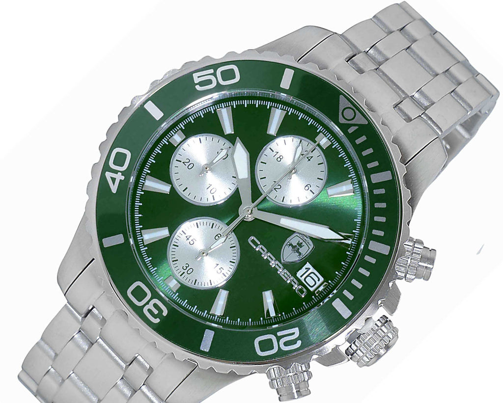 Lechateau Watches, Men's VR33-Chronograph Mov't., Green - Date Dial and Bezel,   C1S3735GN  -  RETAIL AT (MSRP: $1,595.00)