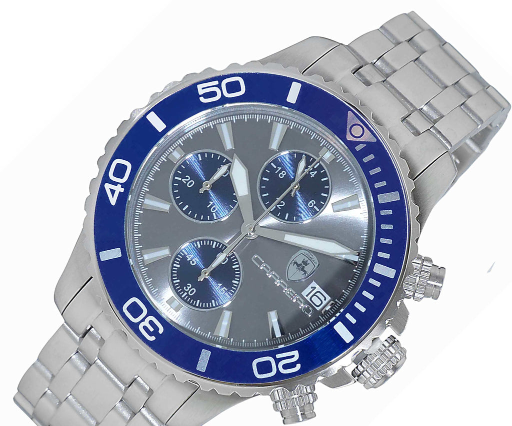 Lechateau Watches, Men's VR33-Chronograph Mov't., Grey/Blue - Date Dial and BEZEL,   C1S3735GR  -  RETAIL AT (MSRP: $1,595.00)