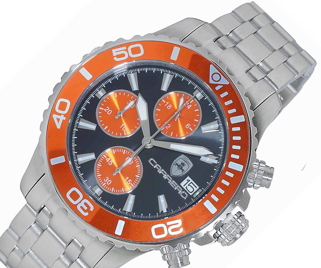 Lechateau Watches, Men's VR33-Chronograph Mov't., Orange/Black - Date Dial and BEZEL,  C1S3735OR -  RETAIL AT (MSRP: $1,595.00)