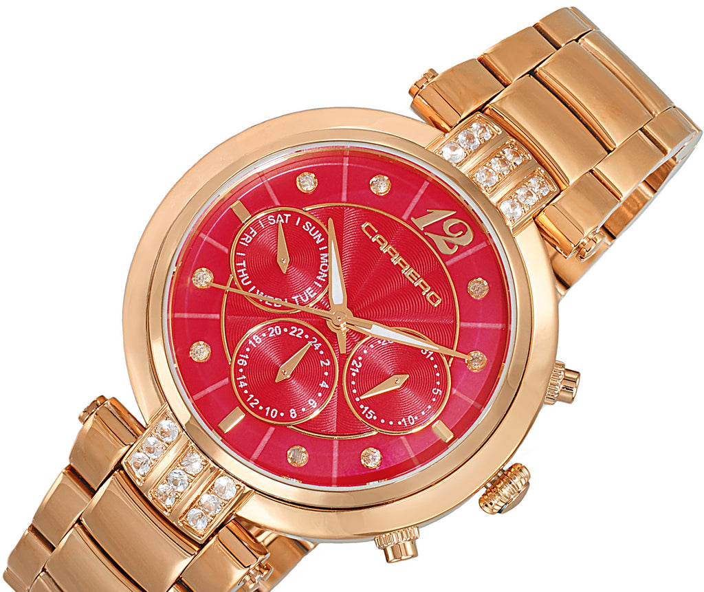 Lechateau Watches  Multi-function, Day-date Counter, Red Mother of Pearl Dial, CL1R03RD, Retail at (MSRP: $1,668.00)
