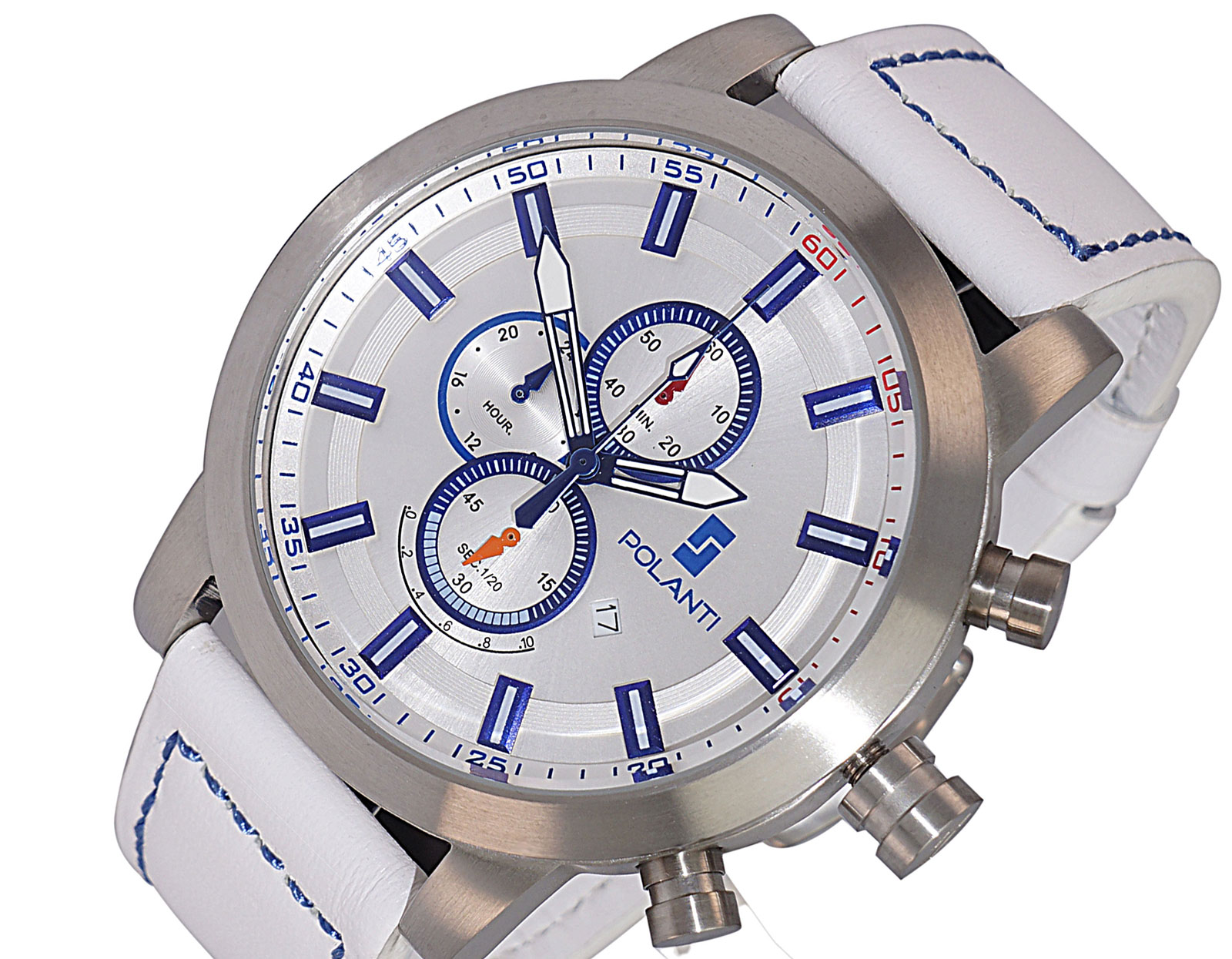 Lechateau Watches - POLANTI Men's Chronograph Mov't. White Date Dial, RG0001W-SS  RETAIL AT (MSRP: $ 794.00)