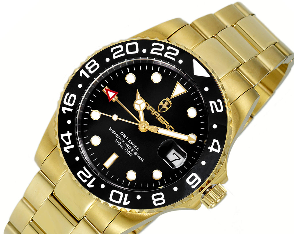 Lechateau Watches SWISS QUARTZ  Black Date- Dial, Goldtone , C1G10BK-BKBK Retail at (MSRP: $1,908.00)