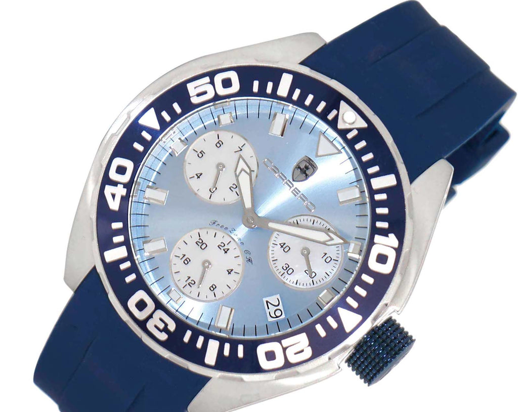 LeChateauMen's Swiss Multi-Functiom Ronda X30 Mov't, Light Blue Dial - Black Bezel, Silicon Band, (MSRP: $2,340.00)