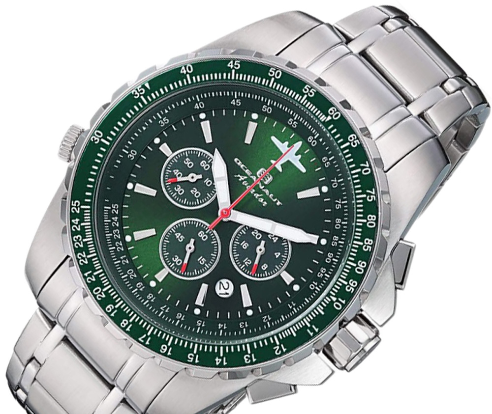 Oceanaut Men's  Aviador Pilot  Chronograph Mov't. Analog Display ,Green Dial  Quartz, OC0117 - Retail at (MSRP: $850.00)