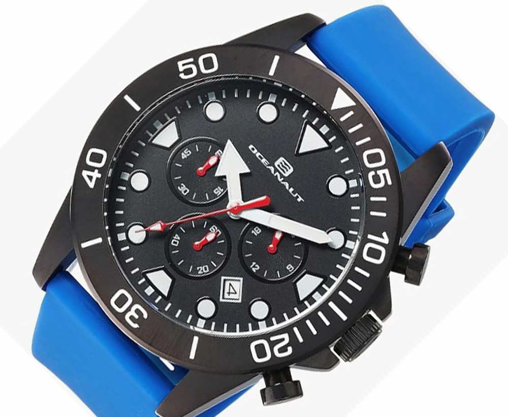 OceanauT Men's, Stainless steel case, Blue Silicone strap, Black dial,  Scratch resistant mineral,(MSRP: $395.00)