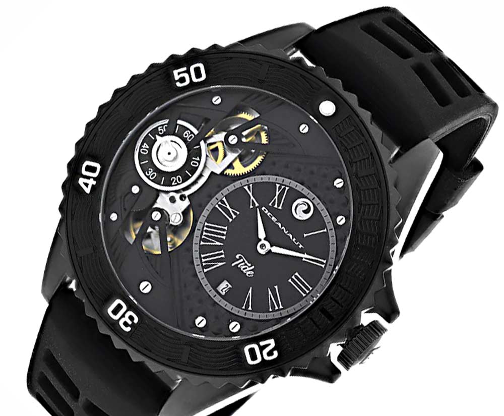 Oceanaut Stainless steel case Black-IP Tone, Rubber strap, Black dial, Retail (MSRP: $550.00)