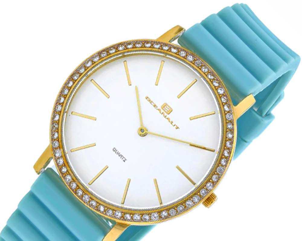 Oceanaut Women's, White Dial with Austrian Setting Stone, Stainless steel case and Silicon Band -Light Blue, (MSRP: $195.00)