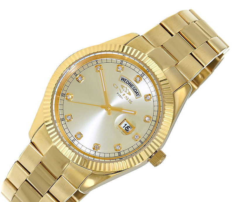 ONISS DAY-DATE WITH SUN RAY YELLOW DIAL , ON3881-MGG , RETAIL AT $345.00