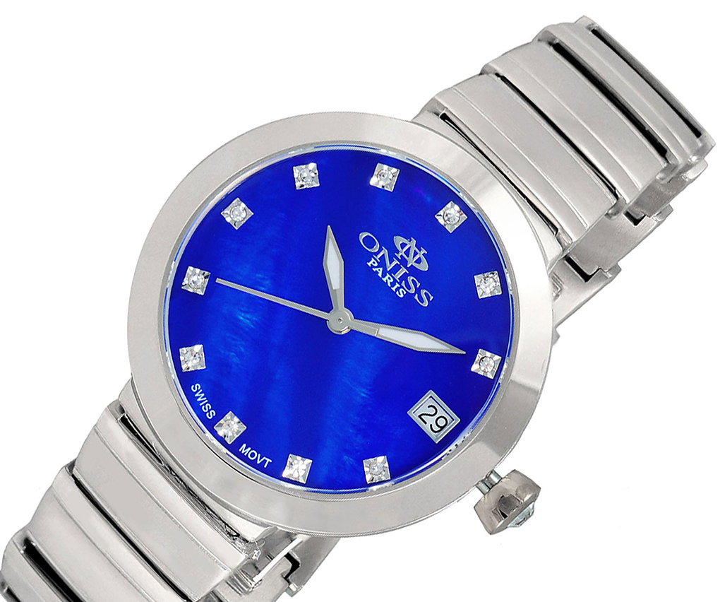 ONISS LADIES SWISS MOVEMENT, AUSTRIAN CRYSTAL ACCENT,BLUE  MOTHER OF PEARL DIAL, ON5559-12_LBU - RETAIL AT (MSRP: $425.00)