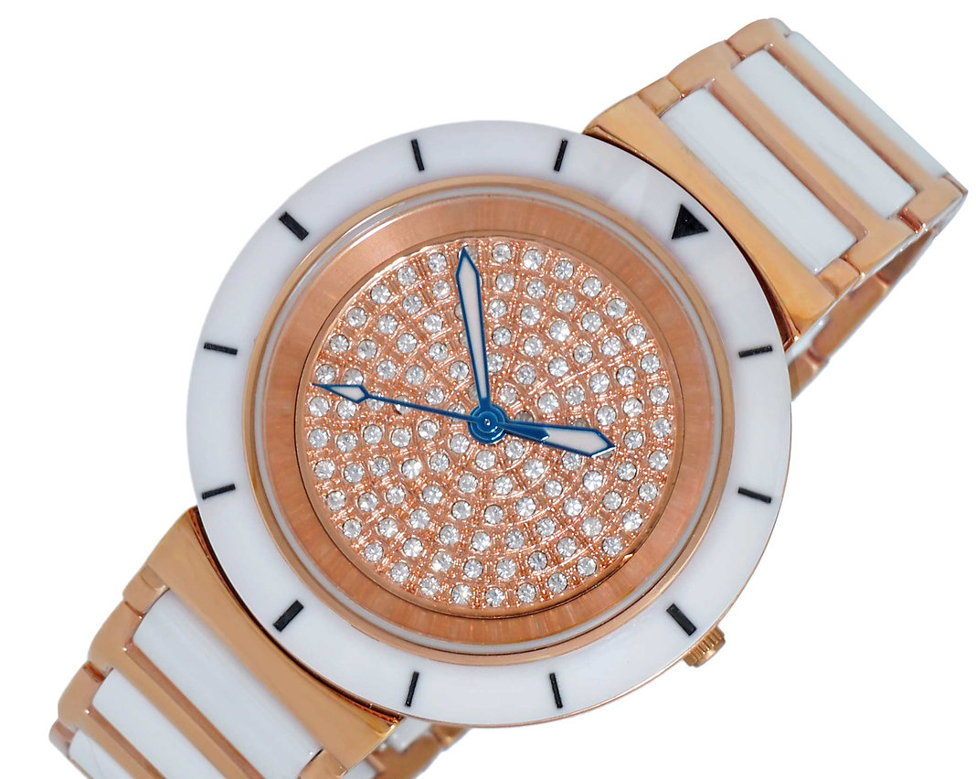 ONISS Ladies, White High-tech Ceramic and Stainless Steel Case and Band, Rose tone (MSRP:  $550.00)