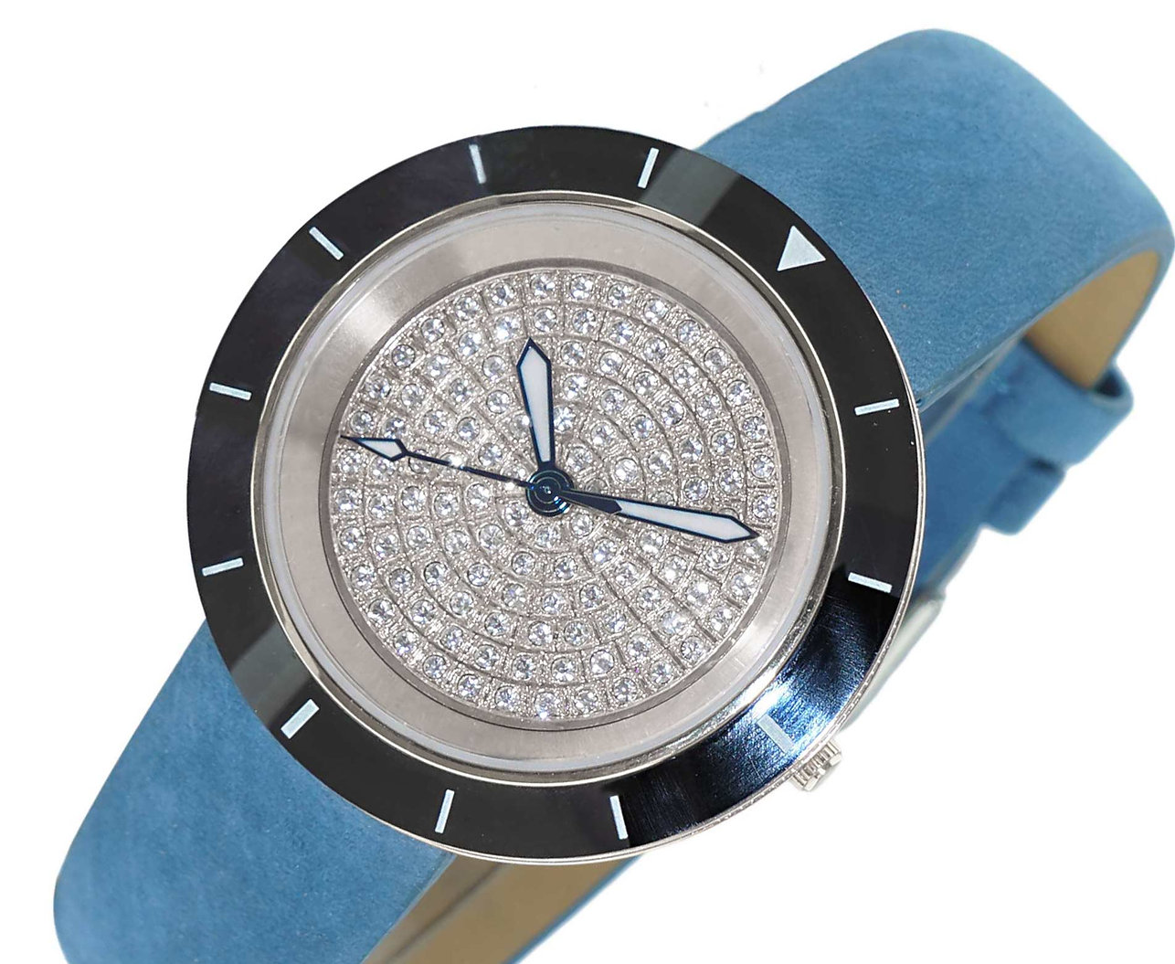 ONISS  Ladies, White High-tech Ceramic and Stainless Steel Case and Blue Genuine Leather Strap, ON7261-LBU (MSRP:  $550.00)