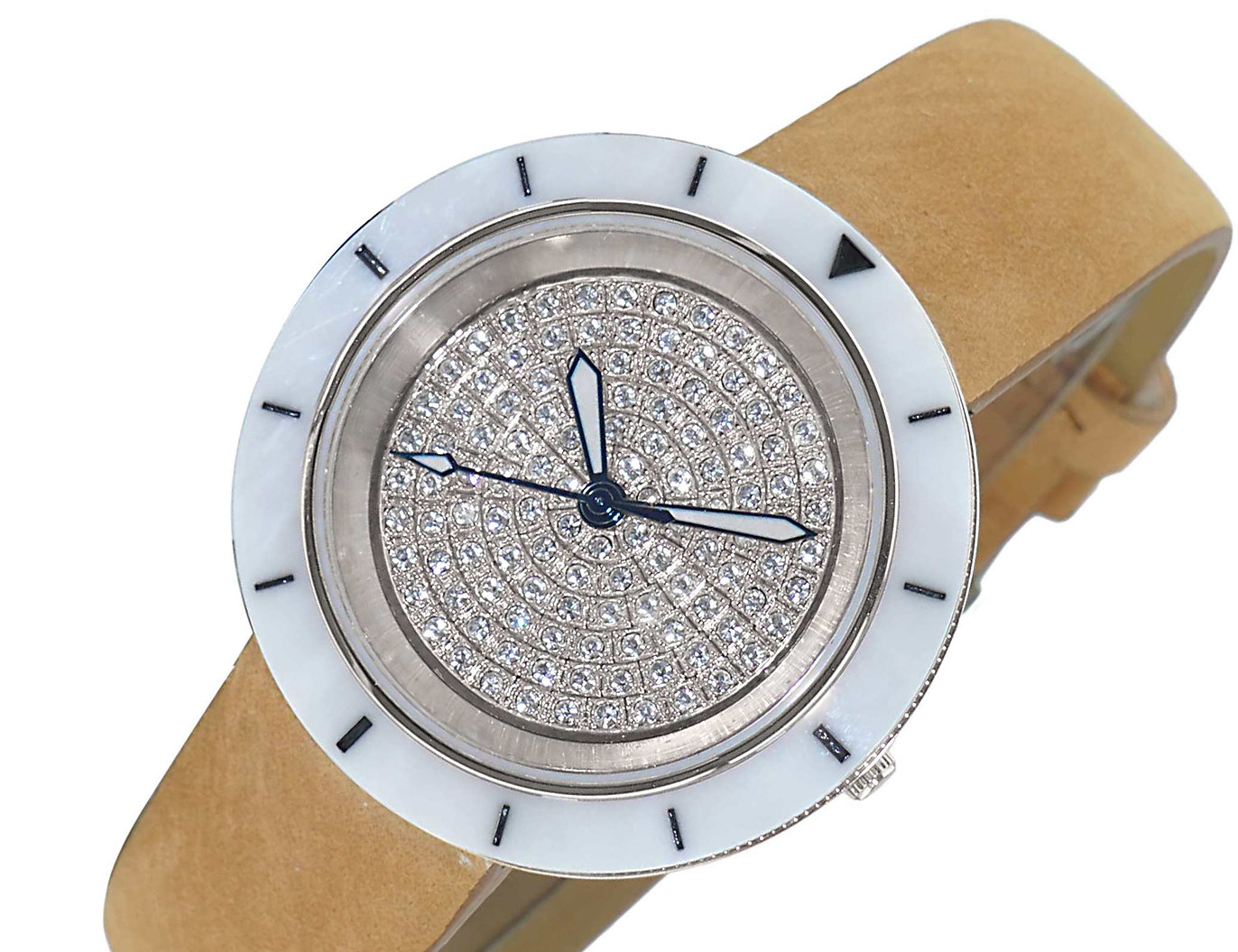 ONISS  Ladies, White High-tech Ceramic and Stainless Steel Case and Brown Genuine Leather Strap, ON7260-LBN (MSRP:  $550.00)